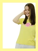 Çiçek Baskılı Sarı T-Shirt - 3