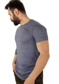 Erkek Lacivert Boyuna Çizgili T-Shirt - 1