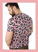Erkek Pembe Leopar Desen T-Shirt - 2