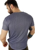 Erkek Lacivert Boyuna Çizgili T-Shirt - 4