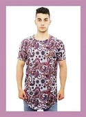Mor Çiçek Desenli T-Shirt - 1