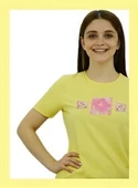 Çiçek Baskılı Sarı T-Shirt - 2