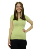 V Yaka Su Yeşili Basic T-Shirt - 2