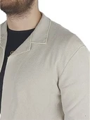 Polo Yaka Önü Açık Krem T-shirt - 2