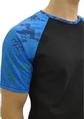 Mavi Omuz Desenli Tişört Siyah - 3