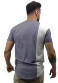 Lacivert Çizgili Beyaz Şeritli T-shirt 10115 - 4