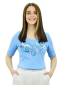 Aksesuar Baskılı Mavi T-Shirt - 1