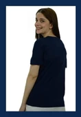 V Yaka Lacivert Basic T-Shirt - 4
