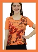 Yazı Detaylı Turuncu T-Shirt - 2
