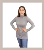Boğazlı Kahverengi Çizgili T-shirt - 1