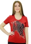 Zebra Baskılı Kırmızı T-Shirt - 4