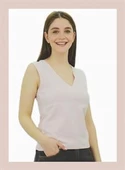V Yaka Kolsuz Pembe Bayan Atlet - 2