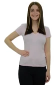 V Yaka Açık Pembe Basic T-Shirt - 2