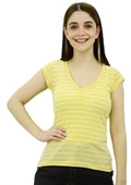 Sarı Çizgili Bayan T-Shirt - 1