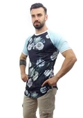 Desenli Kolları Mavi Sportif T-shirt 10106 thumbnail 1