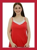 Kırmızı Beyaz İp Askılı Bayan Atlet - 1