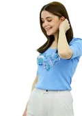 Aksesuar Baskılı Mavi T-Shirt - 4