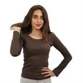 Kahverengi Düz Kadın Tişört - 2