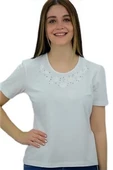 Yakası Taşlı T-Shirt - 1