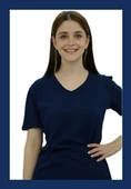 V Yaka Lacivert Basic T-Shirt - 1