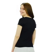 V Yaka Siyah Basic T-Shirt - 4