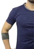 Lacivert Yakası Gri Detaylı Erkek T-shirt - 4