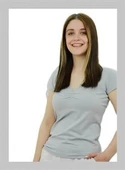 V Yaka Önü Büzgülü Gri T-Shirt - 3