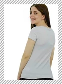 Gri Çizgili Bayan T-Shirt - 4