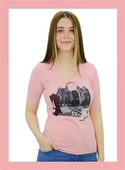 Çanta Baskılı Pembe T-Shirt - 1