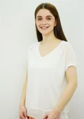 Omuz Kumaş Detaylı Beyaz T-Shirt thumbnail 1