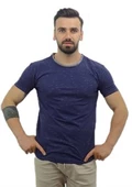 Lacivert Yakası Gri Detaylı Erkek T-shirt - 1