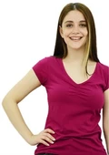 V Yaka Önü Büzgülü Fuşya T-Shirt thumbnail 3