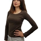 Kahverengi Düz Kadın Tişört - 1