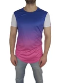 Boyu Uzun Oval Kesim Spor Mavi Tişört - 1