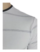 Beyaz Gri Çizgili Lakost Örme T-shirt - 2