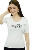 Cat&Dog Baskılı Krem T-Shirt - 1