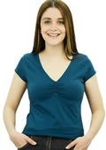 V Yaka Petrol Mavisi T-Shirt - 3