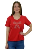 Kurdele Taşlı Kırmızı T-Shirt - 1