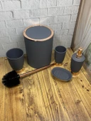 Hometarz Akrilik Elegance 5 Parça Kovalı Banyo Takımı Bambu Banyo seti - 7