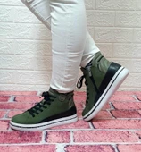 Voyager 8498 Haki Yeşil Hakiki Deri Kaymaz Taban Fermuarlı Bağacaklı Bot thumbnail 2