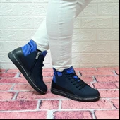 Voyager 8498 Lacivert Nubuk Hakiki Deri Kaymaz Taban Fermuarlı Bağacaklı Bot thumbnail 2