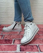 Voyager 8498 Beyaz Renk Hakiki Deri Kaymaz Taban Fermuarlı Bağacaklı Bot thumbnail 1