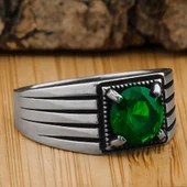 Yuvarlak Yeşil Zirkon Taşlı 925 Ayar Gümüş Yüzük thumbnail 1