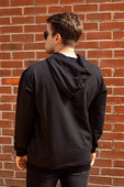 Erkek Siyah Düz Basic Kapüşonlu Cepli Oversize Sweatshirt 21ESWT1KNG - 7