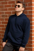 Erkek Lacivert Düz Basic Kapüşonlu Cepli Oversize Sweatshirt 21ESWT1KNG - 1
