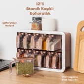 Porsima 1120 12li Standlı Kendinden Yapışkanlı Kaşıklı Kapaklı Baharatlık Saklama Kabı Seti - Bakır Beyaz thumbnail 2