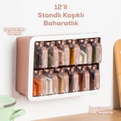Porsima 1120 12li Standlı Kendinden Yapışkanlı Kaşıklı Kapaklı Baharatlık Saklama Kabı Seti - Bakır Beyaz thumbnail 1