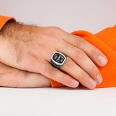 Allah Resulü Muhammed Yazılı Lale Figürlü 925 Ayar Gümüş Yüzük thumbnail 2