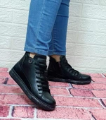 Voyager 8498 Siyah Hakiki Deri Kaymaz Taban Fermuarlı Bağacaklı Bot thumbnail 1