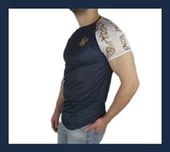 Boyu Uzun Oval Kesim Şeritli Lacivert T-shirt - 3